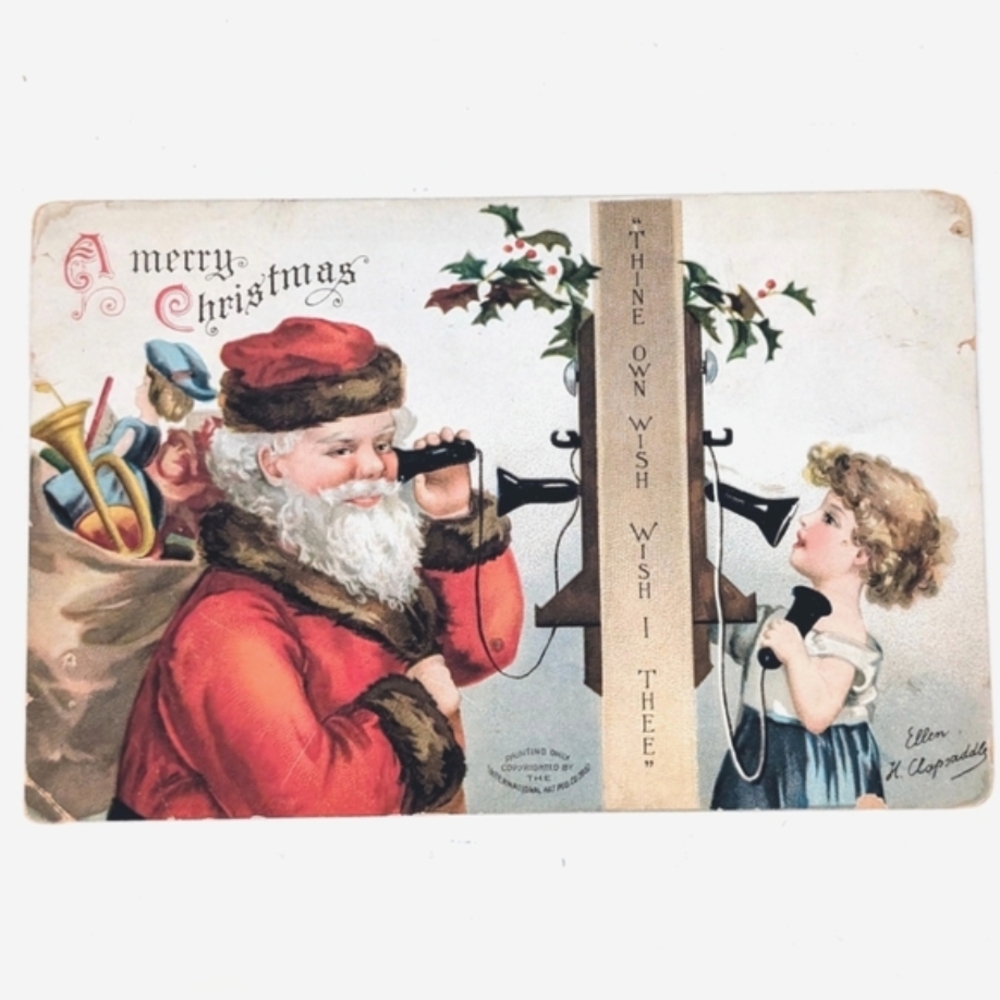 Antique 1907 Ellen Clapsaddle Santa Telephone Christmas Postcard Germany
